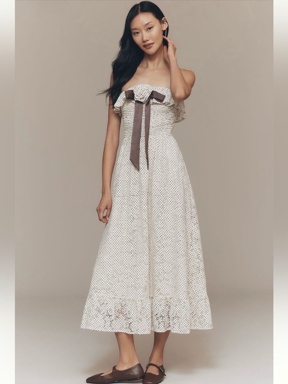 Anthropologie Romantic Coquette Maude Club Strapless Polka Dot Maxi Dress NWT L